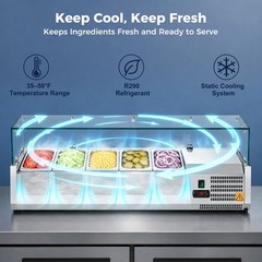 47″ Refrigerated Condiment Prep Station with 5 x 1/4 GN Pans 35-50°F for Salad
