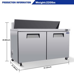 61″ Wide Sandwich Prep Table Commercial Salad Food Refrigerator ETL Certified
