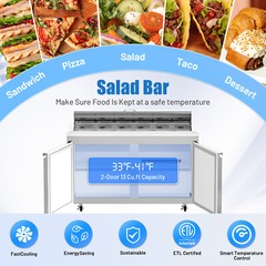 48” Commercial Salad & Sandwich Prep Table Refrigerator Cooler 12Pan Restaurant