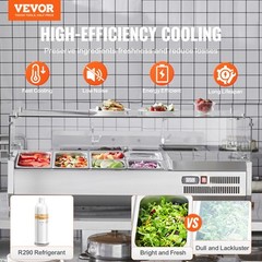 VEVOR Countertop Refrigerated Salad Pizza Prep Station 135 W Glass Guard ETL