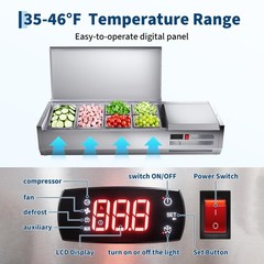 45″ Commercial Refrigerated Condiment Prep Station 135W R290 304SS ETL 35-46°F