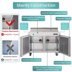 Stainless Steel 48′ 2-Door Salad Sandwich Prep Table Refrigerator 12 Pans