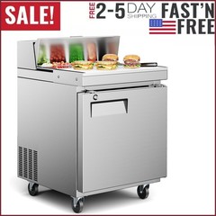 Stainless Steel 27′ Commercial Salad Sandwich Prep Table Refrigerator 8 Pans