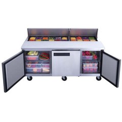 Brand new Dukers DSP72-18-S3 3-Door Food Prep Table Refrigerator