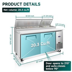 67″ Commercial Pizza-Sandwich Prep Table Refrigerator 2 Door,20.3Cuft Stainless