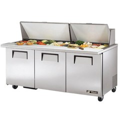 True TSSU-72-30M-B-ST-HC 72″ Three Section Mega Top Sandwich Prep Table, 30 Pan