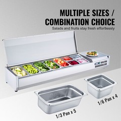 VEVOR 71″ Countertop Refrigerated Condiment Salad Prep Station w/Stainless Cover
