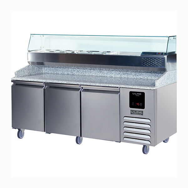 U-Line UCPP588-SS61A 88″ Refrigerated Pizza Prep Table with Condiment Rail