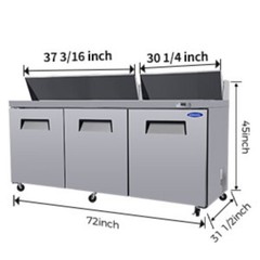 72″ 3 Doors Commercial Refrigerators Sandwich & Salad Prep Table 22Cu.Ft 33~40℉