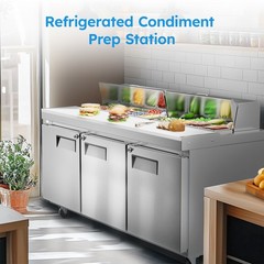 72″ Countertop Refrigerated Condiment Salad Pizza Prep Station with Glass Guard