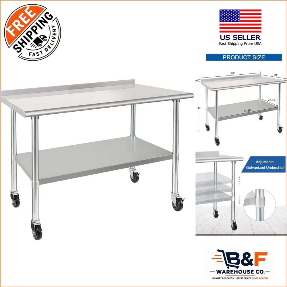 HARDURA 30×48 Inch Stainless Steel Table with Wheels – NSF Heavy Duty Prep Table