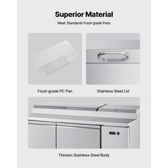 Uimoso Stainless Steel Double-Door Refrigerated Prep Table for Pizza