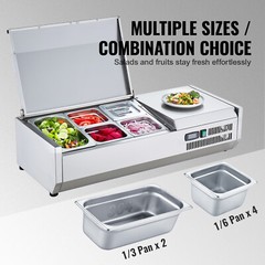 VEVOR 40″ Countertop Refrigerated Salad Pizza Prep Station Stainless Cover ETL