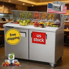 48″ Sandwich Table Refrigerator, Stainless Steel Dual Door with 12 Food Pan Prep