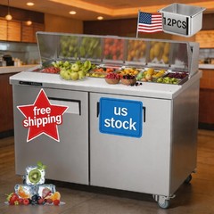 48″ Sandwich Prep Table Refrigerator, Stainless Steel Dual Door with 12 Food Pan