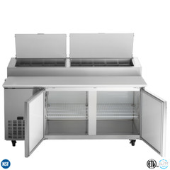 NSF 2 Door Refrigerated Pizza Prep Table 8 Pan Worktable Sandwich Salad Cooler