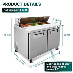 48″W Sandwich Salad Prep Table Refrigerator Cooler Table 2 Doors Restaurant Bars