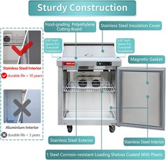 Mega Top Sandwich Salad Prep Table, 27″ 1 Door Refrigerated Prep Table, 12 Pans