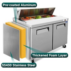 48″W Sandwich Salad Prep Table Refrigerator Cooler Table 2 Doors Restaurant Bars