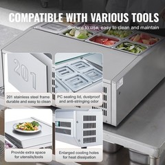 VEVOR Countertop Refrigerated Salad Pizza Prep Station 140 W Stainless Guard ETL