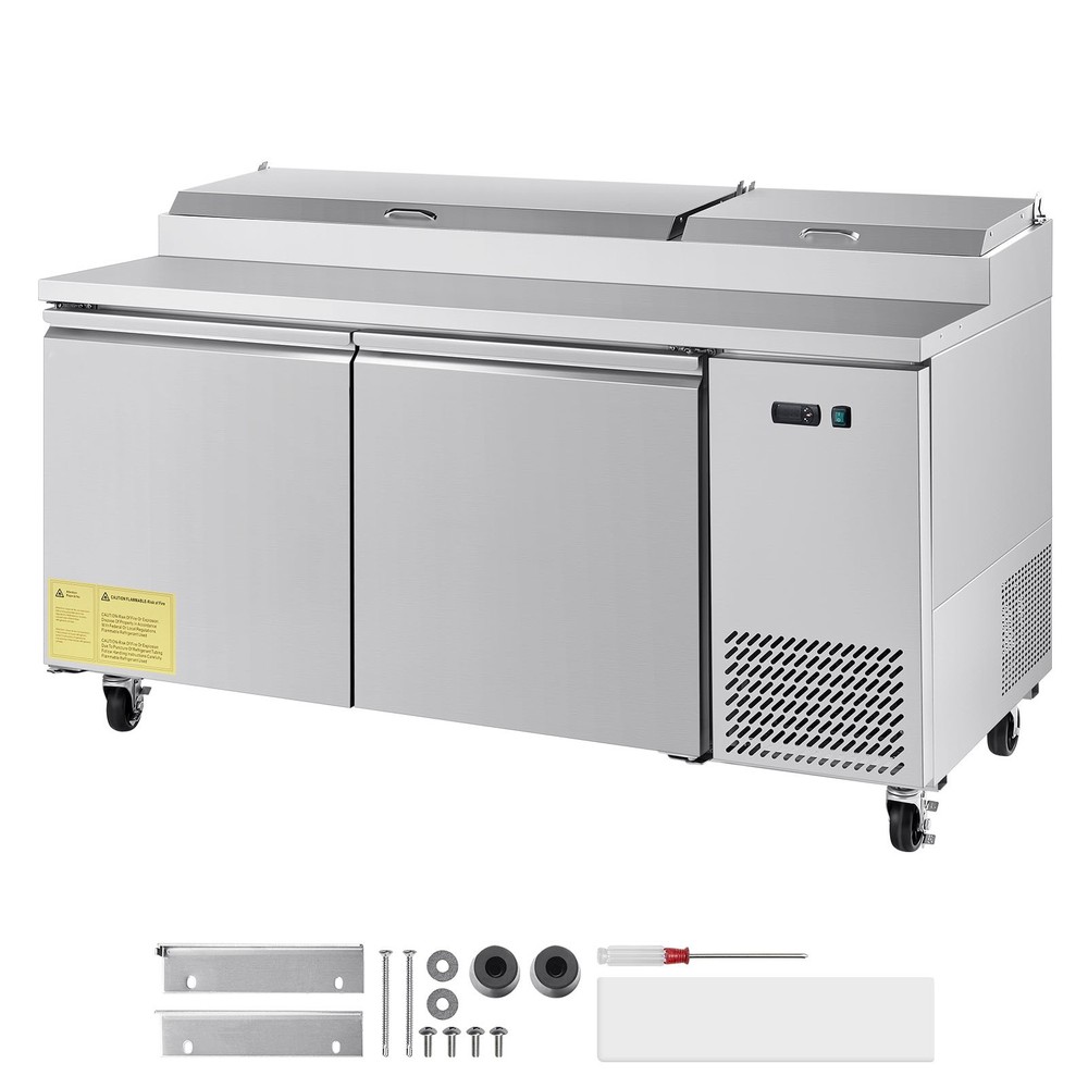 Uimoso Stainless Steel Double-Door Refrigerated Prep Table for Pizza
