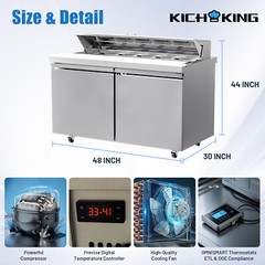 Salad Sandwich Prep Table 48” Commercial Counter 2 Door 12 Pans Stainless Steel