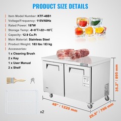 VEVOR 48″ Commercial Frozen Refrigerator Sandwich & Salad Prep Table 12.9 Cu. Ft