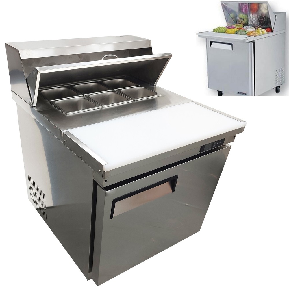 110V Commercial Refrigerator 163L Sandwich Salad Prep Table 1 Doors w/ 6 Pans