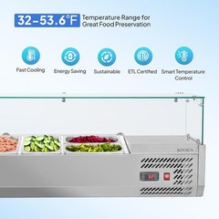 47″ Refrigerated Condiment Prep Station, 25.1Qt 3 1/3 & 2 1/4 Pans Glass Shield