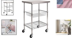 Heavy-Duty Stainless Steel Mobile Workstation with Adjustable Shelf – 24″ x 20″