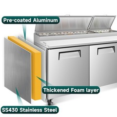 67″ Commercial Pizza-Sandwich Prep Table Refrigerator 2 Door,20.3Cuft Stainless