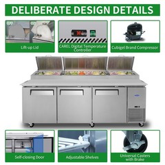 44 in/67 in/93 in Commercial Pizza Prep Table with A Built-in Refrigerator ETL