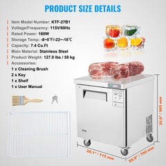 VEVOR 28″ Commercial Frozen Refrigerator Sandwich & Salad Prep Table 7.4 Cu. Ft