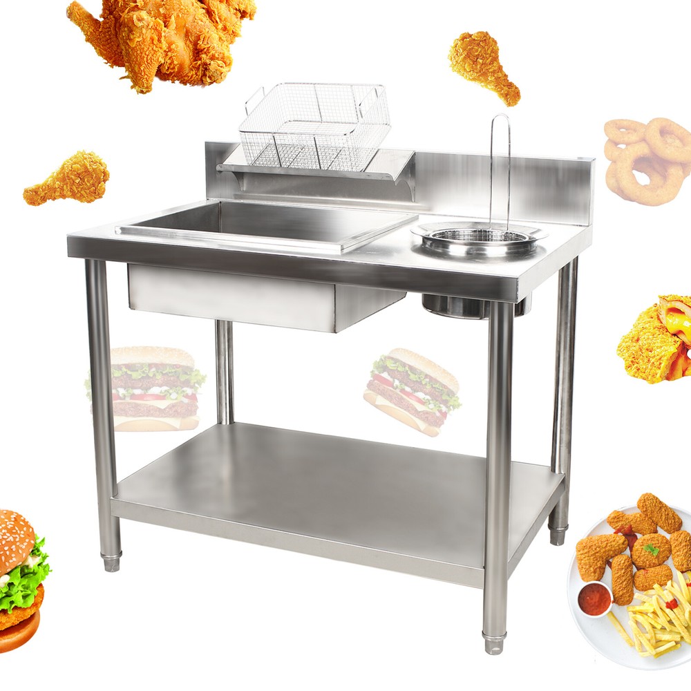 Commercial Breading Table Fried Food Prep Fry Chicken Work Table Breader Station