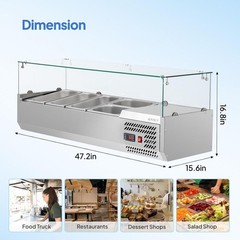 47″-59″ Condiment Countertop Refrigerated Salad Prep Station Stainless Steel