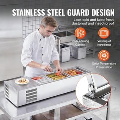 Commercial Desktop Condiment Cooler Stainless Steel Prep Station 140W Compressor