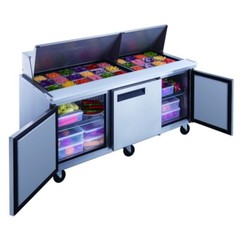 DUKERS DSP72-30M-S3, 3-Door 72″MEGA SAND PREP 30 OF 1/6 PANS ON TOP REFRIGERATOR
