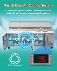 69″ Pizza Prep Table with Refrigerated Base NSF & ETL Removable Salad Bar Cover