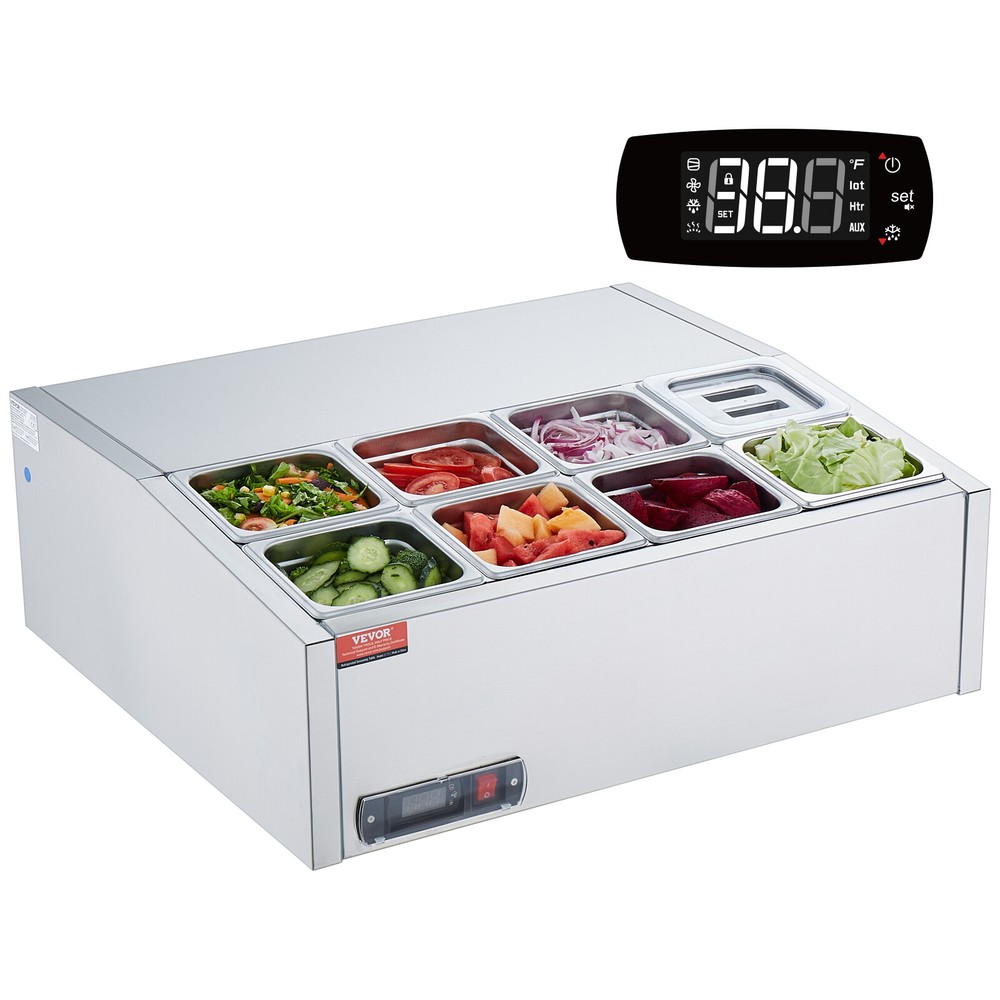 VEVOR 27.5″ Countertop Refrigerated Condiment Salad Pizza Prep Station 140 W ETL