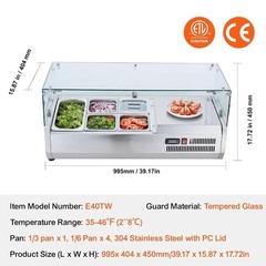 38″ Countertop Condiment Refrigerated Salad Sandwich Prep Station w/Glass Shield