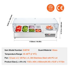 VEVOR 48″ Countertop Refrigerated Condiment Salad Pizza Prep Station Glass Guard