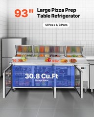 VEVOR Commercial Refrigerated Pizza Prep Table Stainless Steel Fridge TripleDoor