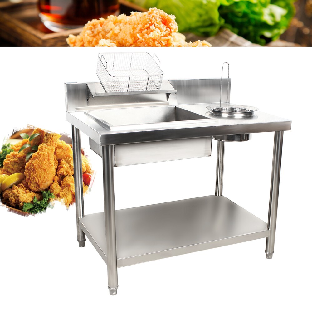 Commercial Breading Table Fried Chicken Station Prepare Workdesk Stainless Steel