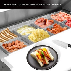 Salad Sandwich Prep Table, WESTLAKE 72″ 3 Door Refrigerated Prep Table, 18 Pans