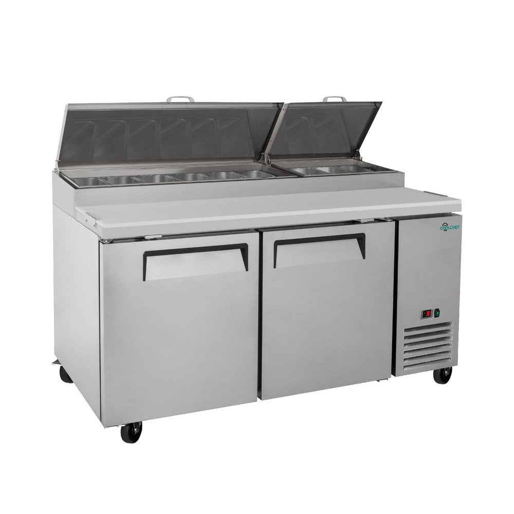 69” Commercial Refrigerated Pizza Prep Table 2 Door Stainless Steel 20.8 cu.ft.