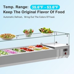 48” Stainless Steel Sandwich Prep Table Glass Cover Refrigerated Counter
