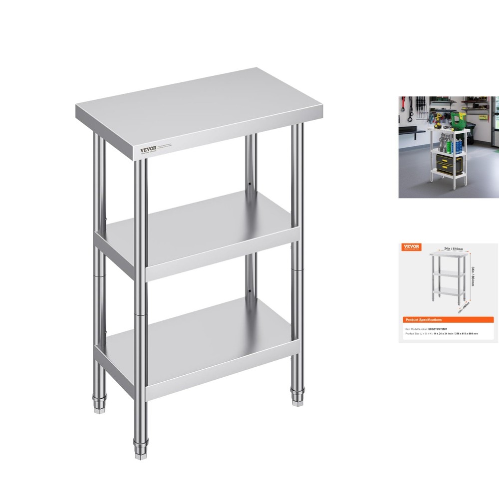 Polished Stainless Steel Work Table, 14×24 Inch – Ideal for All Cooking Tasks