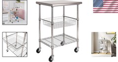 Restaurant-Grade Prep Table Cart with Sliding Basket
