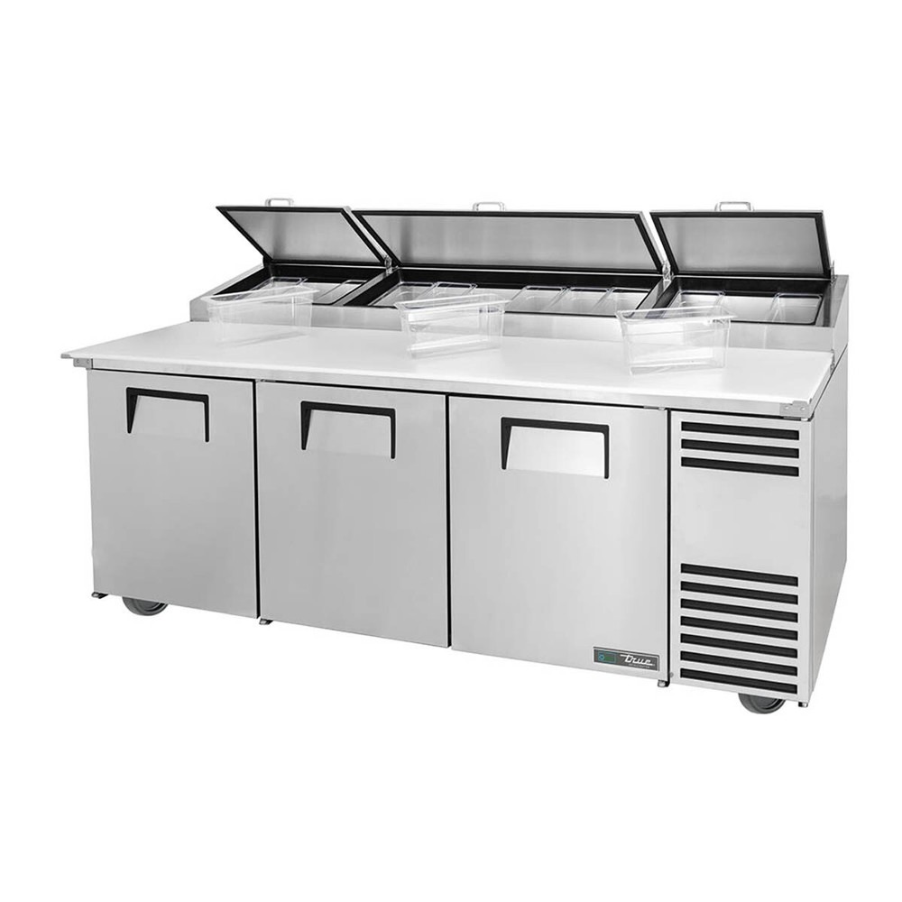 True TPP-AT-93-HC 93″ Three Solid Door Refrigerated Pizza Prep Table with Alt…