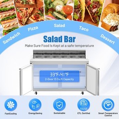 Commercial Refrigerator 48” Salad Sandwich Prep Table W/12 Pans Kitchen Bars 2D